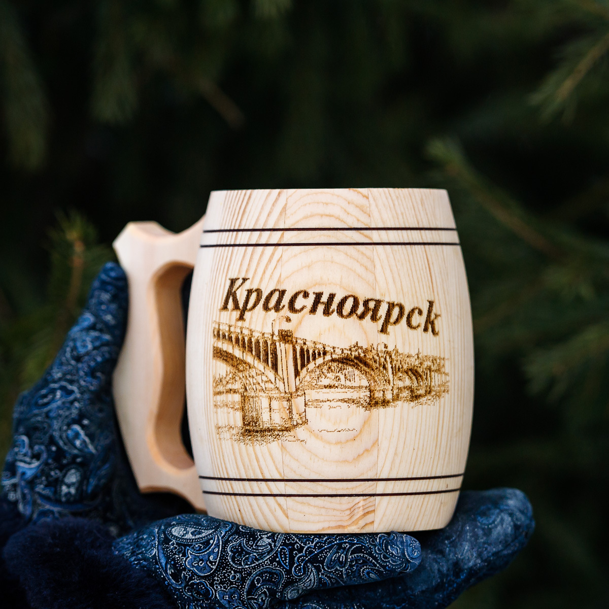 Кружка из кедра. Мост коммунальный Красноярск.