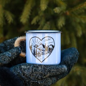 Кружка голубая Живи, люби, твори с пеньковой верёвкой