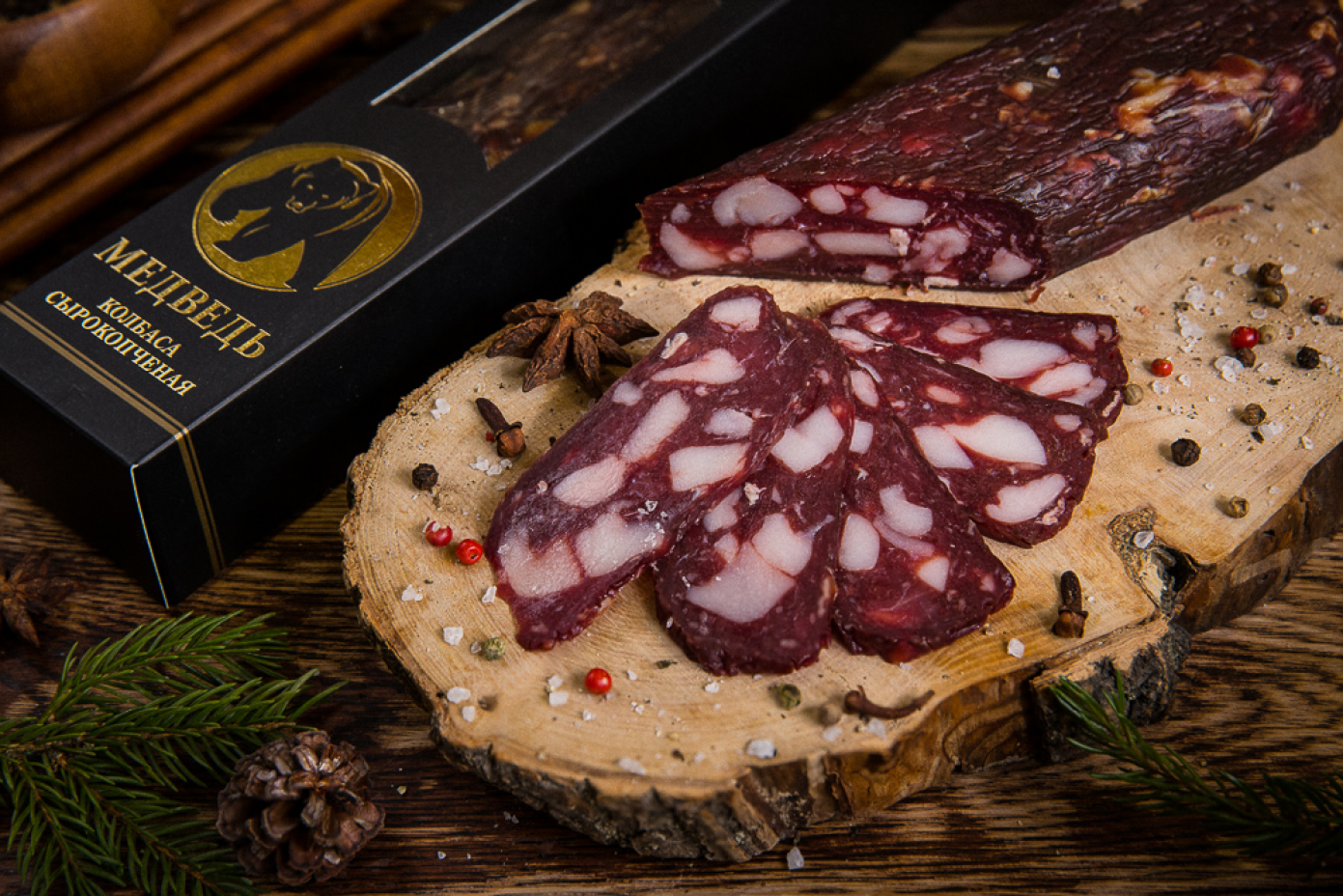 Колбаса из мяса Медведя, сырокопчёная, в подарочной упаковке — купить в Красноярске