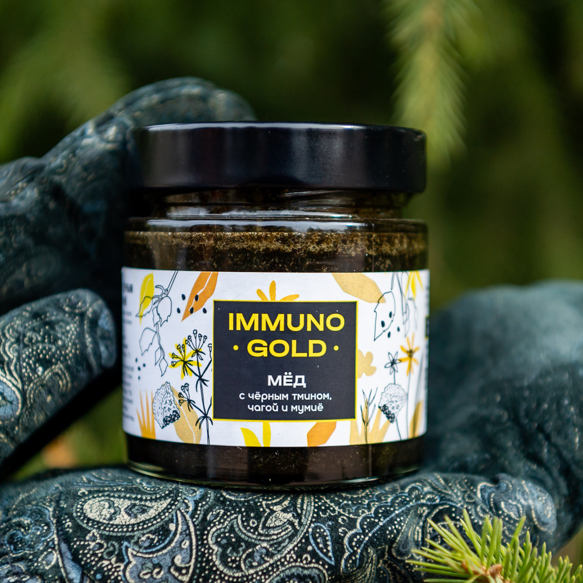 Мёд Immuno Gold с чёрным тмином, чагой и мумиё, 200 г