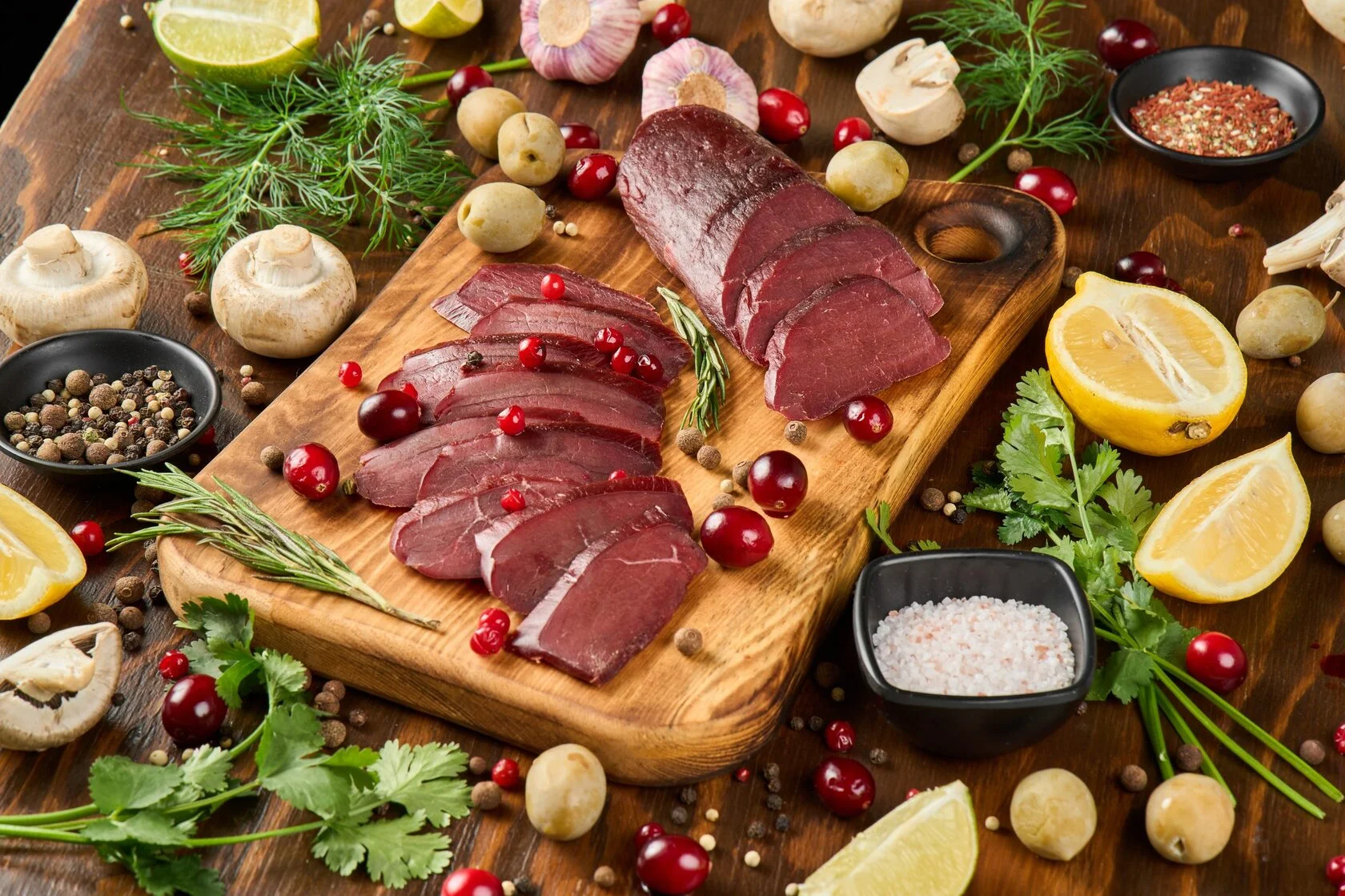 Карпаччо из оленины сырокопчённое, нарезка 100 гр